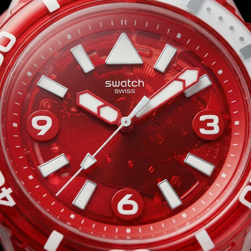 Red Transparent Dive-Style Men’s Watch with Sport Silicone Strap