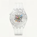 White Transparent Skeleton Dive-Style Men’s Watch with Multicolor Hands