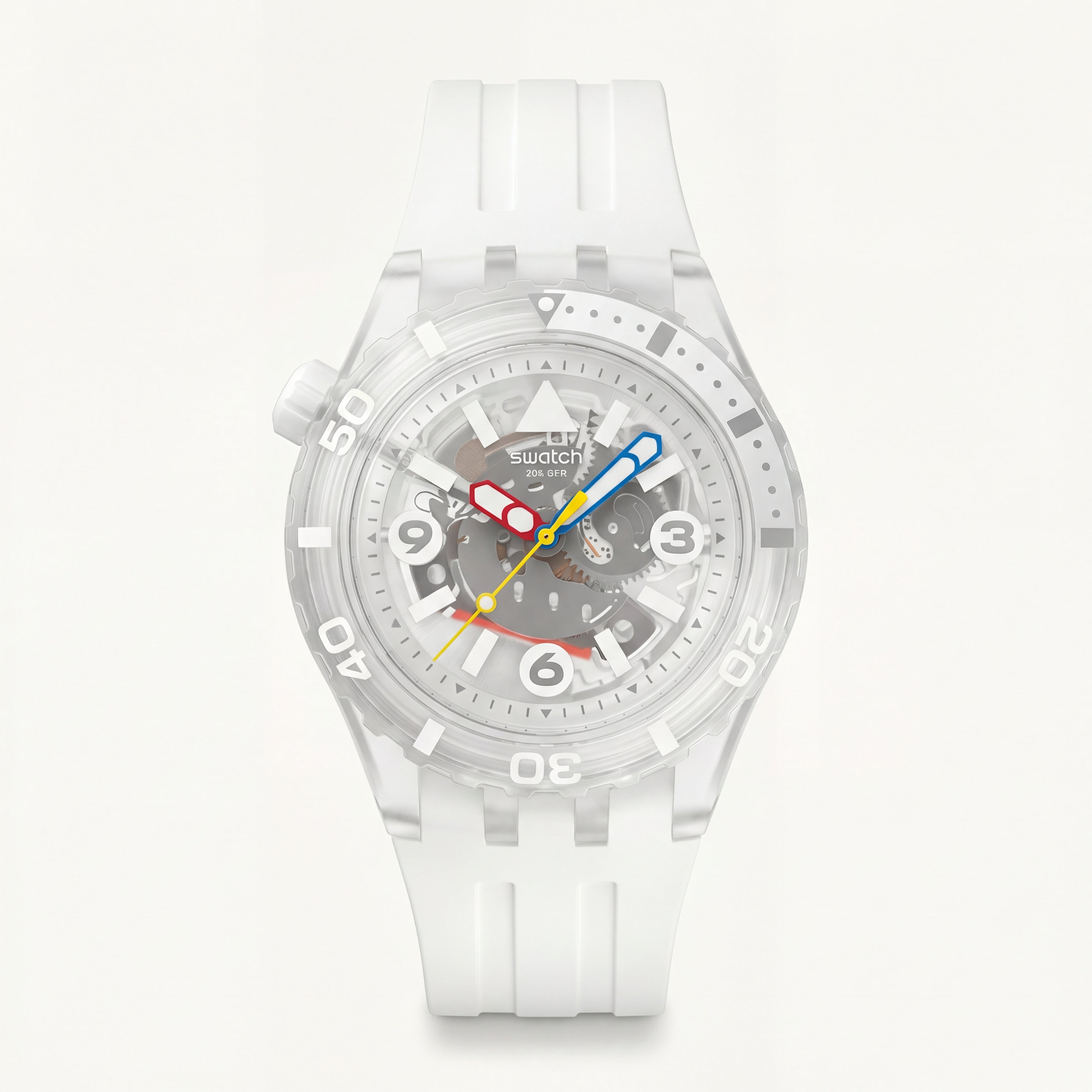 White Transparent Skeleton Dive-Style Men’s Watch with Multicolor Hands