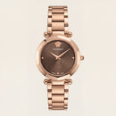 Rose Gold Stainless Steel Case Brown Textured Dial Luxury Medusa Bracelet Watch – Women