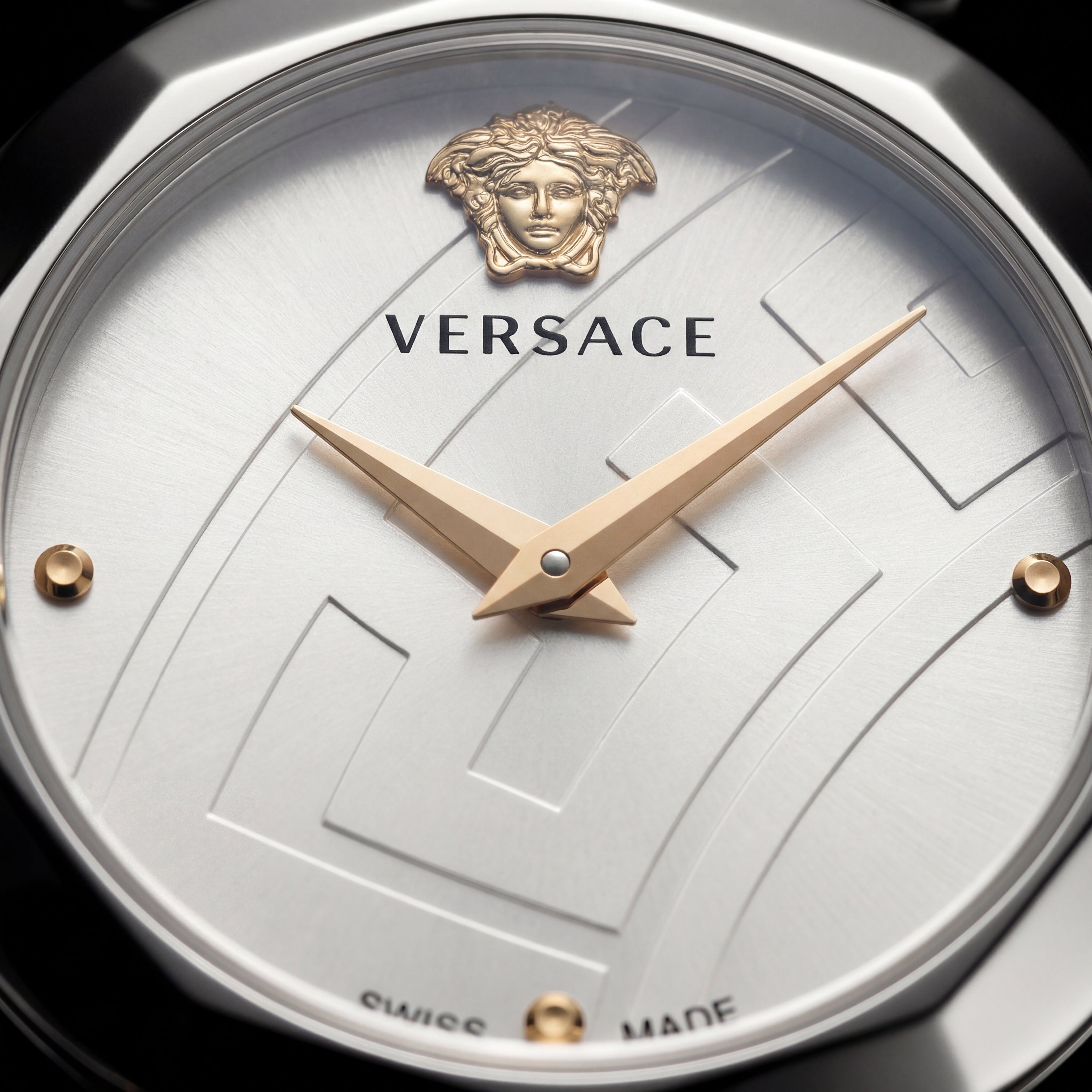 Silver Stainless Steel Case White Textured Dial Luxury Medusa Bracelet Watch – Women