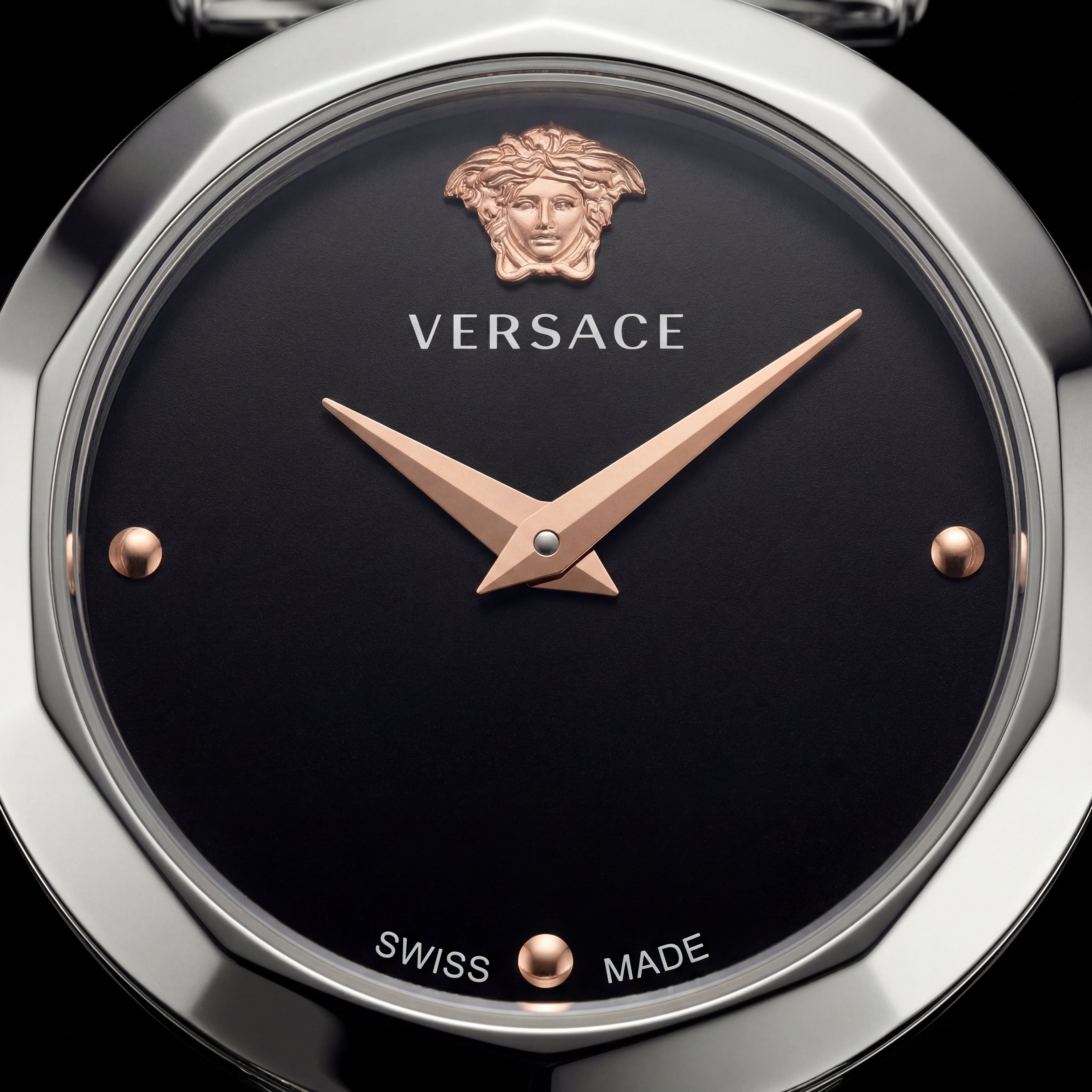 Silver Stainless Steel Case Black Dial Medusa Luxury Bracelet Watch – Women