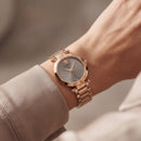 Rose Gold Stainless Steel Case Satin Silver Dial Luxury Medusa Bracelet Watch – Women