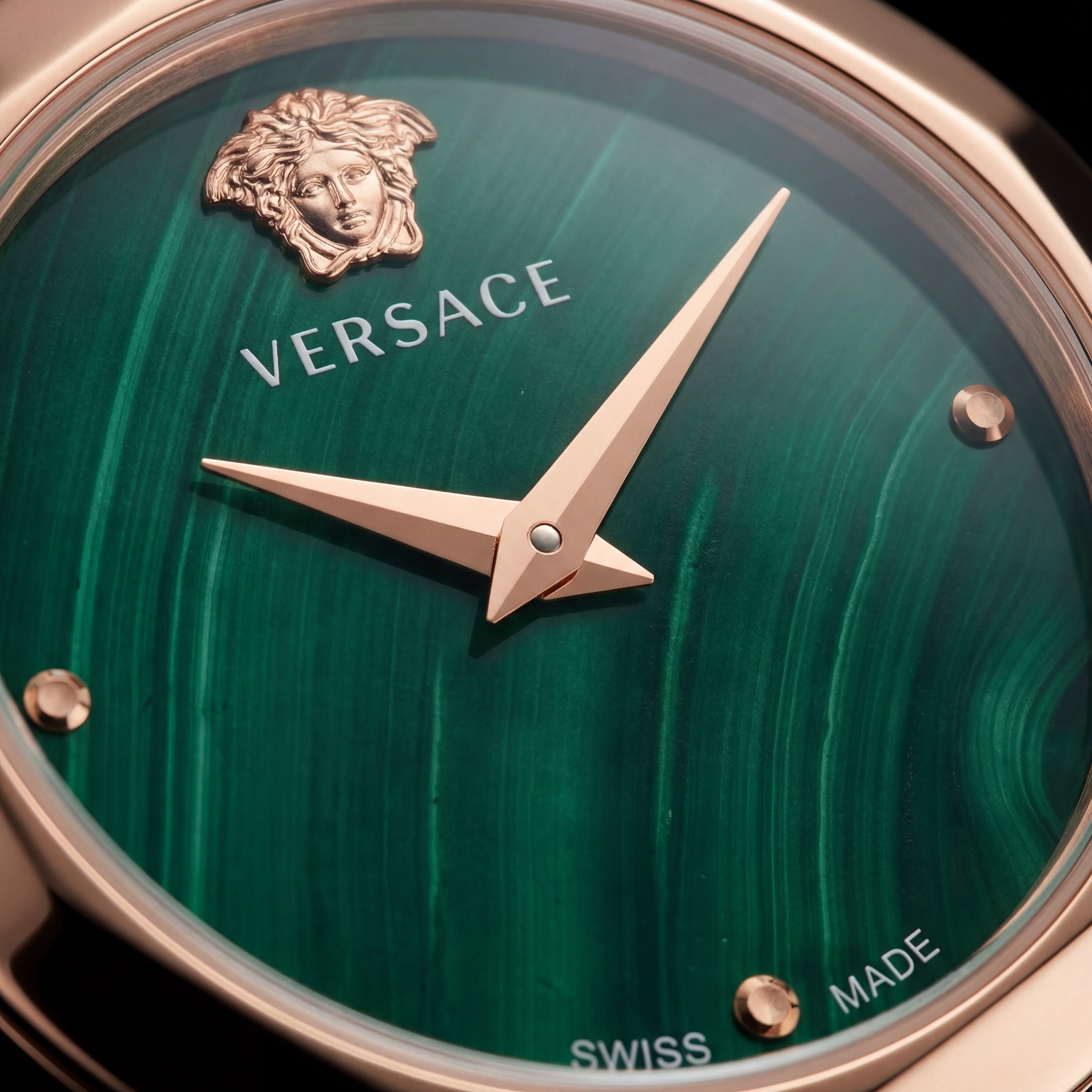Rose Gold Stainless Steel Case Emerald Green Dial Luxury Medusa Bracelet Watch – Women
