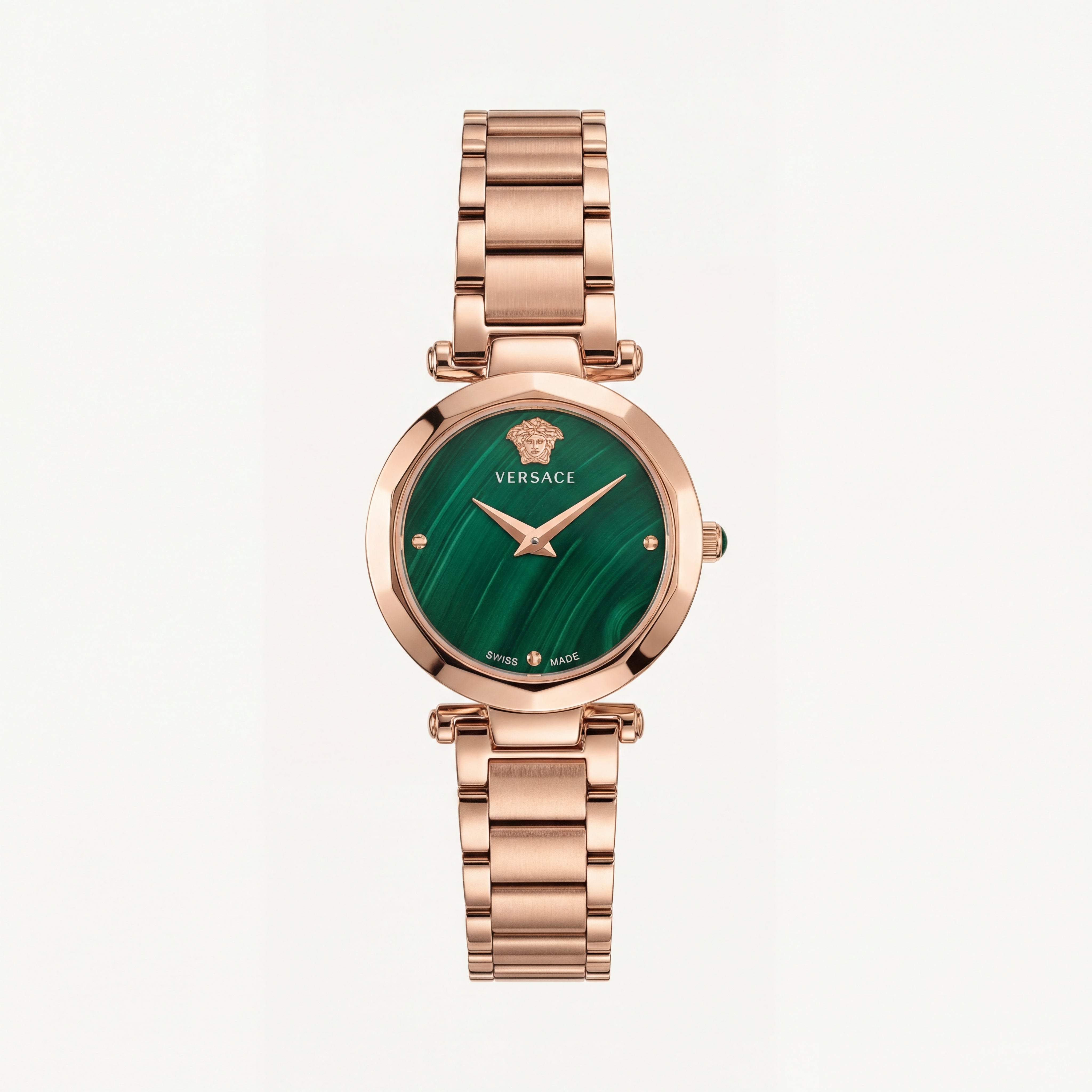 Rose Gold Stainless Steel Case Emerald Green Dial Luxury Medusa Bracelet Watch – Women