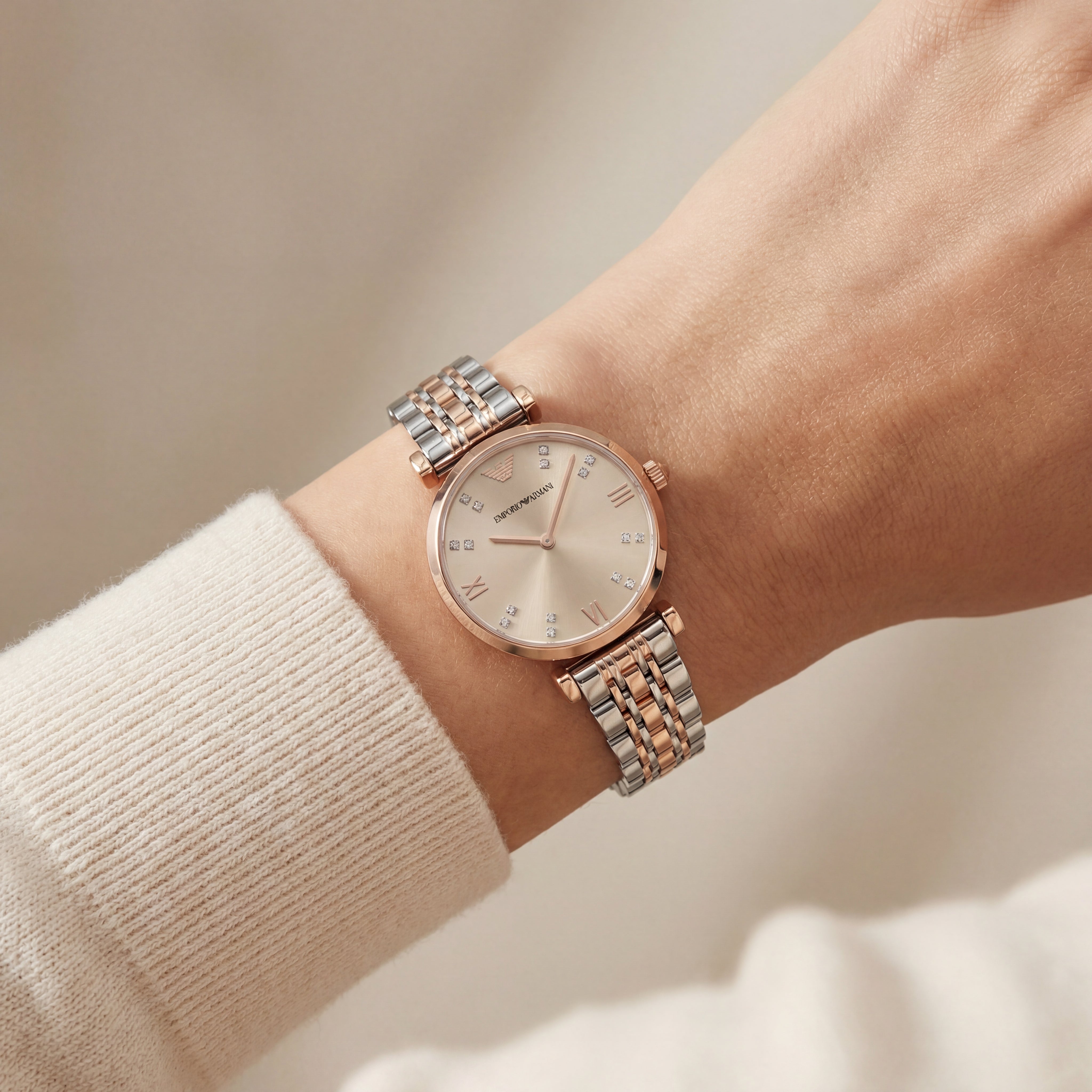 Champagne Glow Crystal Watch – Two-Tone Signature Edition