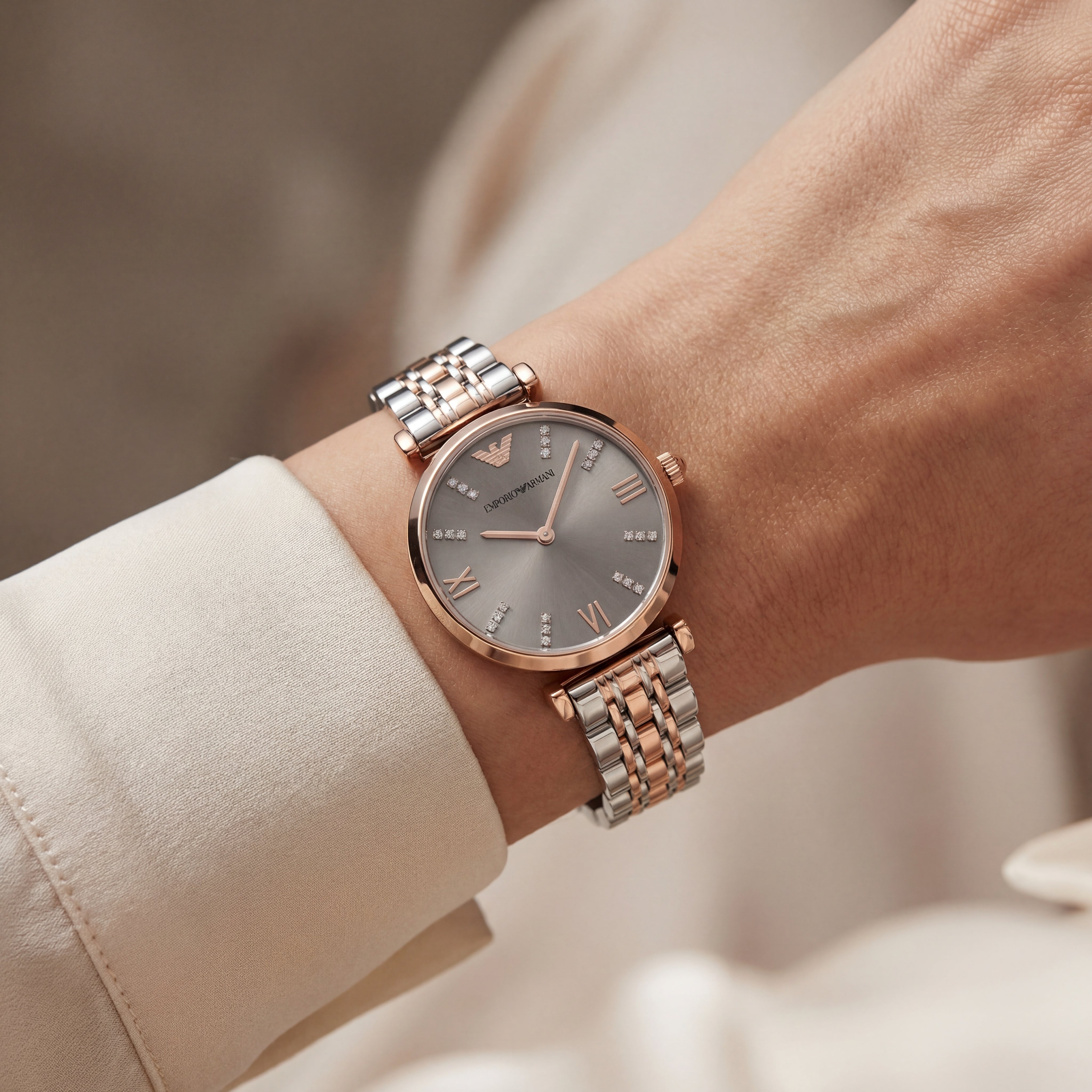 Grey Radiance Crystal Watch – Two-Tone Rose Edition
