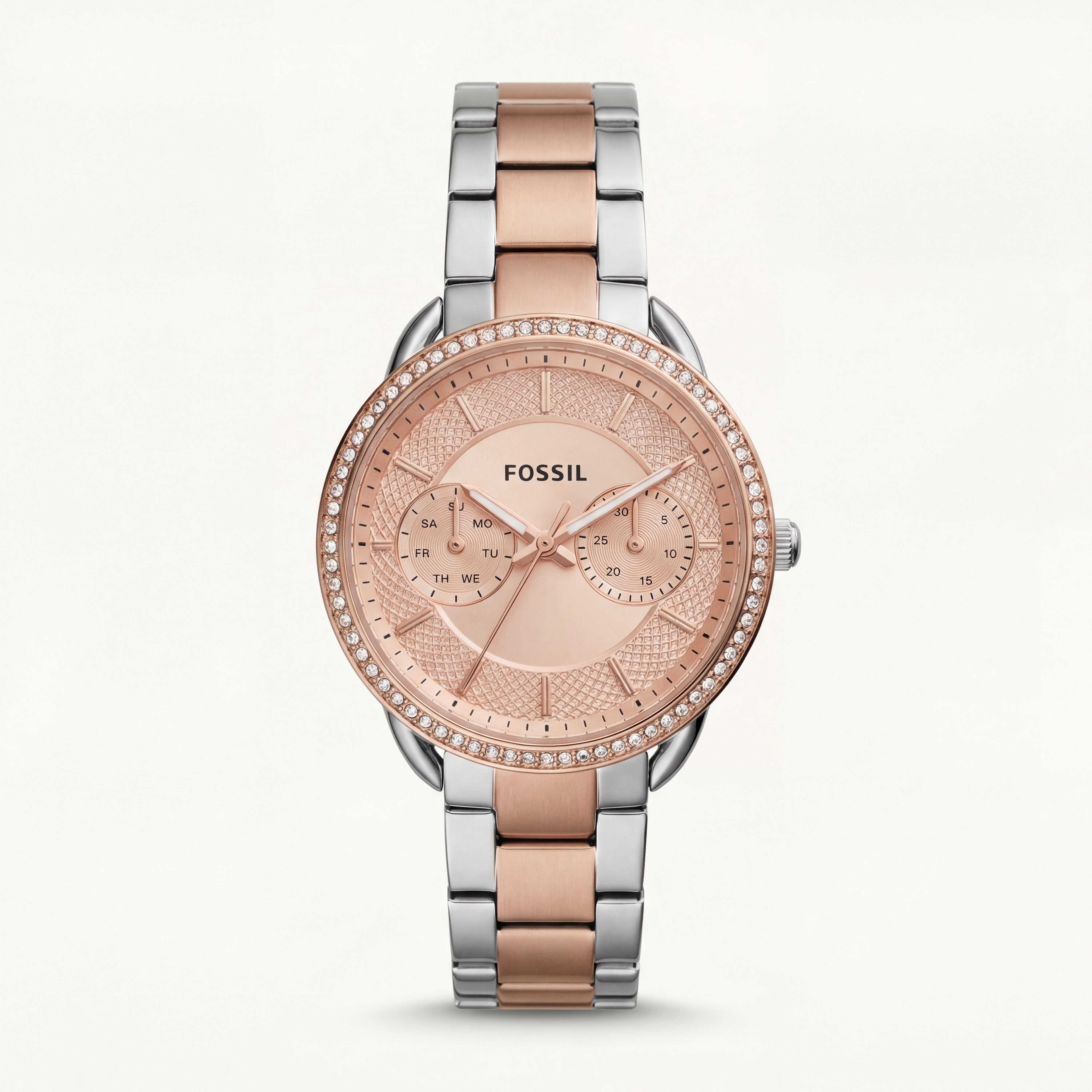 Two-Tone Rose Chronograph Crystal Bezel Watch – Signature Luxe Edition