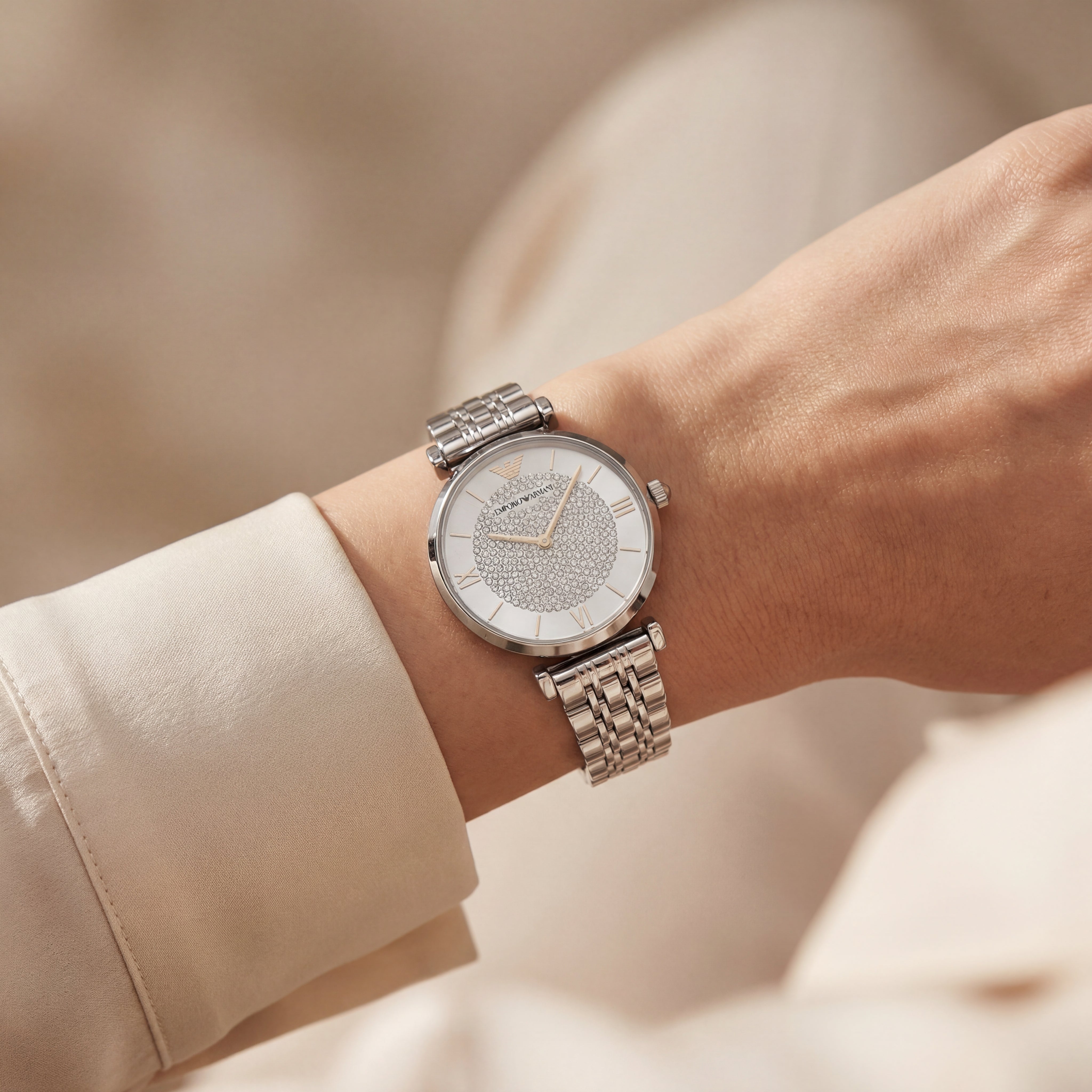 Silver Crystal Statement Watch – Diamond Dial Edition