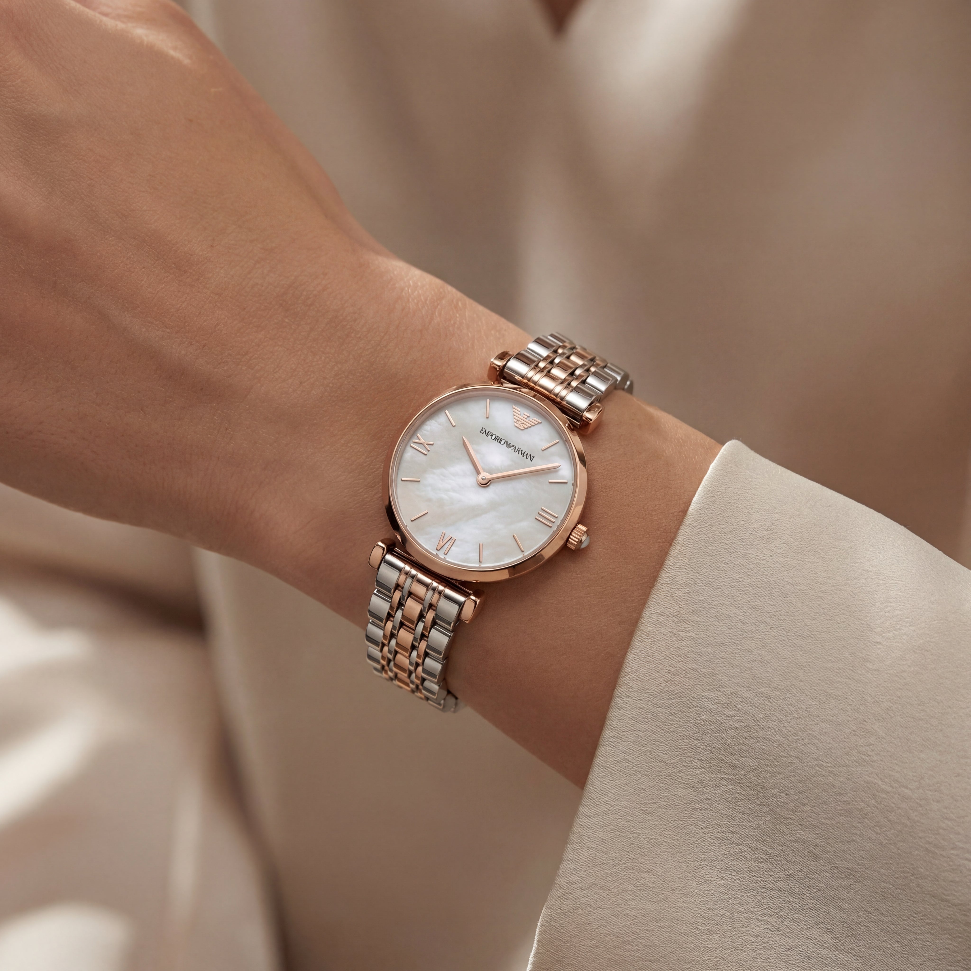 Two-Tone Rose Mother-of-Pearl Watch – Minimal Luxe Edition