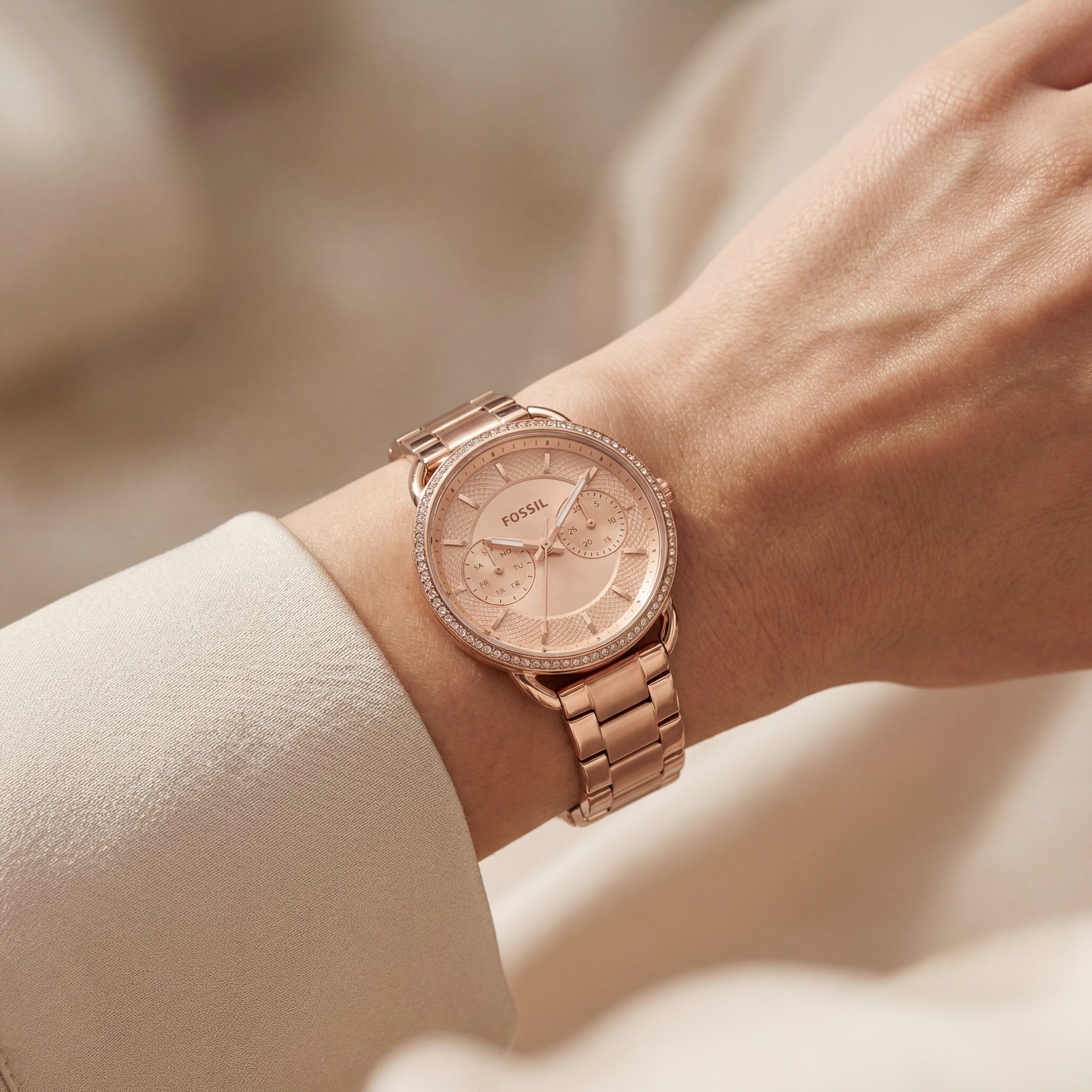 Full Rose Gold Chronograph Crystal Bezel Watch – Grand Luxe Edition