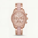 Blush Rose Gold Crystal Bezel Chronograph Pink Bracelet Watch