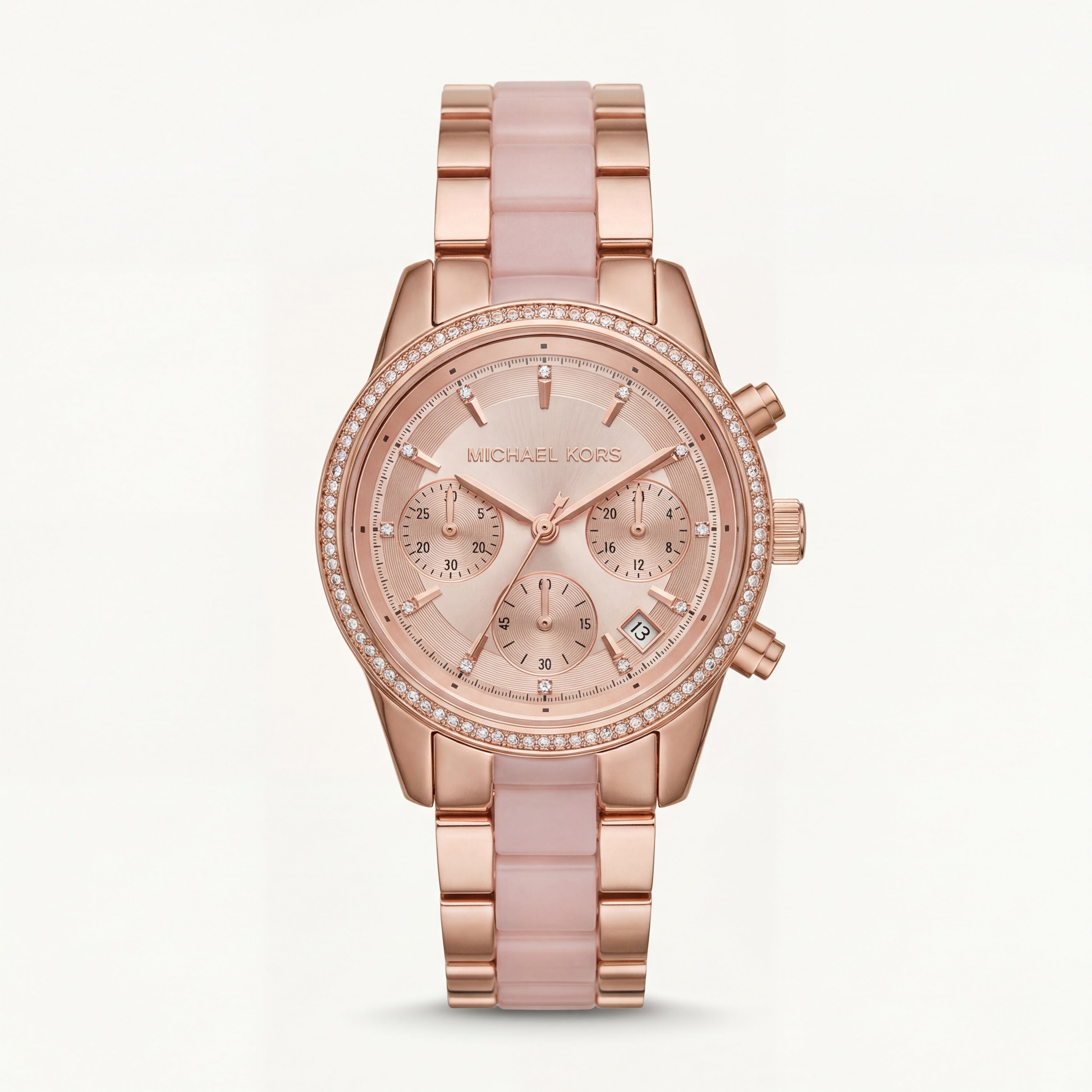 Blush Rose Gold Crystal Bezel Chronograph Pink Bracelet Watch