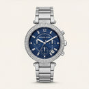 Silver Crystal Bezel Blue Chronograph Multi-Dial Bracelet Watch