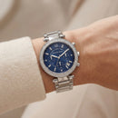 Silver Crystal Bezel Blue Chronograph Multi-Dial Bracelet Watch