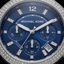 Silver Crystal Bezel Blue Chronograph Multi-Dial Bracelet Watch