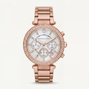Rose Gold Crystal Bezel Mother-of-Pearl Chronograph Bracelet Watch