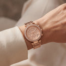 Rose Gold Crystal Bezel Chronograph Multi-Dial Bracelet Watch