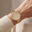 Gold Tone Crystal Bezel Champagne Dial Chronograph Bracelet Watch