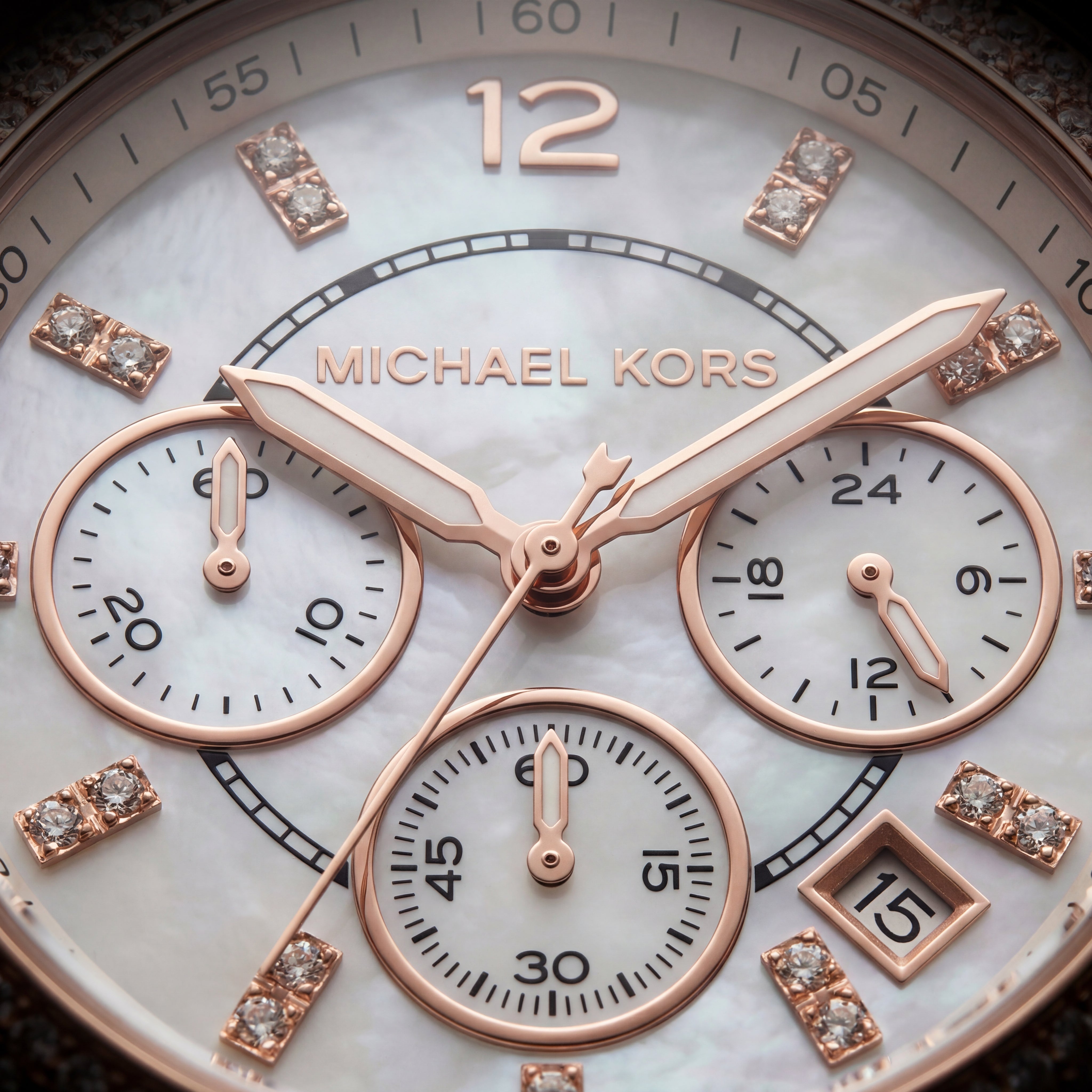 Rose Gold Crystal Bezel Mother-of-Pearl Chronograph Bracelet Watch