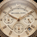 Gold Tone Crystal Bezel Champagne Dial Chronograph Bracelet Watch