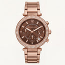 Rose Gold Crystal Bezel Brown Dial Chronograph Bracelet Watch