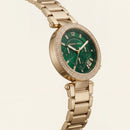 Gold Crystal Bezel Emerald Green Dial Chronograph Bracelet Watch