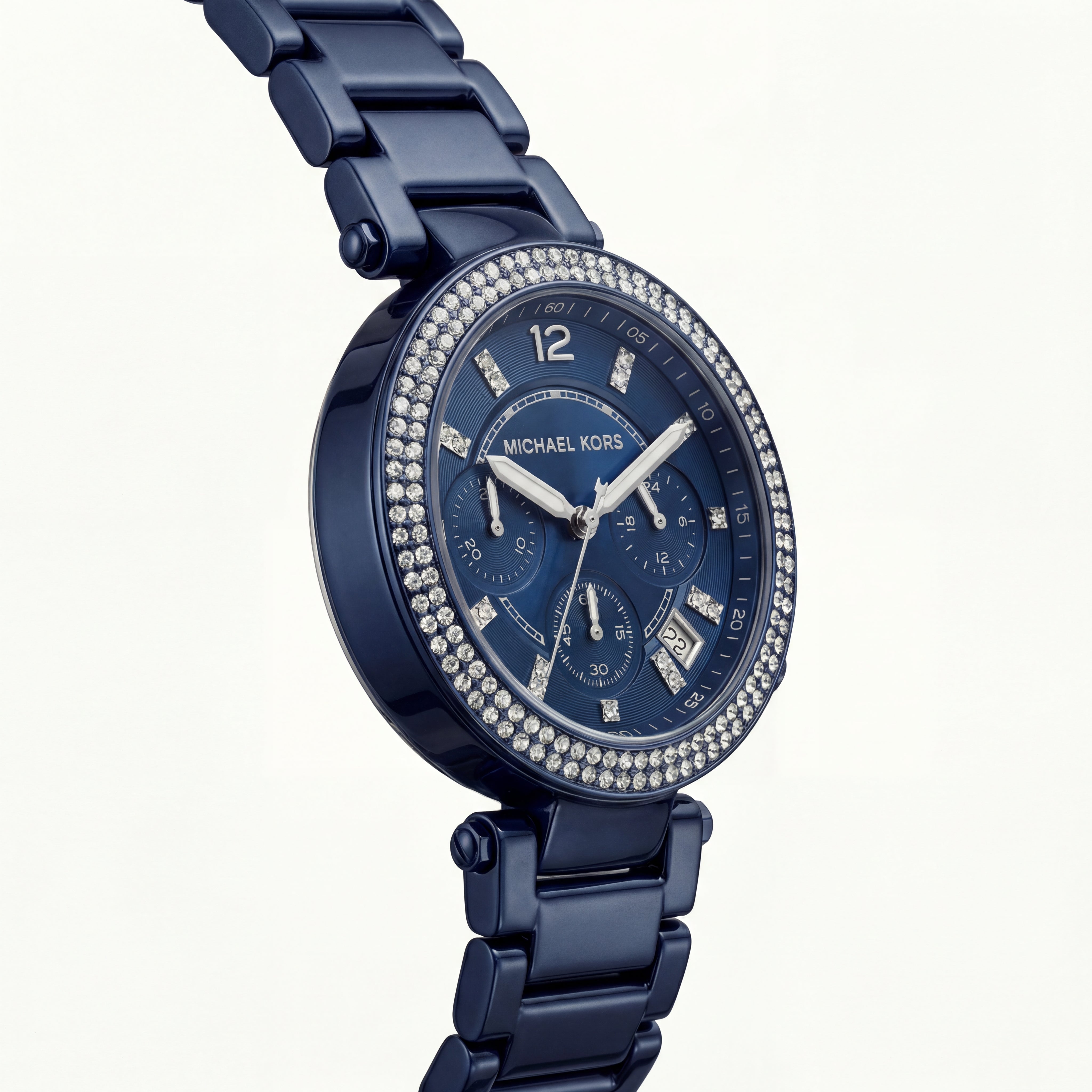Midnight Navy Crystal Bezel Chronograph Watch – Statement Luxury Edition