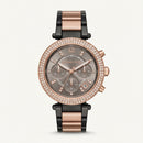 Rose Gold Crystal Bezel Smoke Grey Dial Two-Tone Chronograph Watch