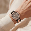 Rose Gold Crystal Bezel Smoke Grey Dial Two-Tone Chronograph Watch