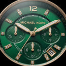 Gold Crystal Bezel Emerald Green Dial Chronograph Bracelet Watch