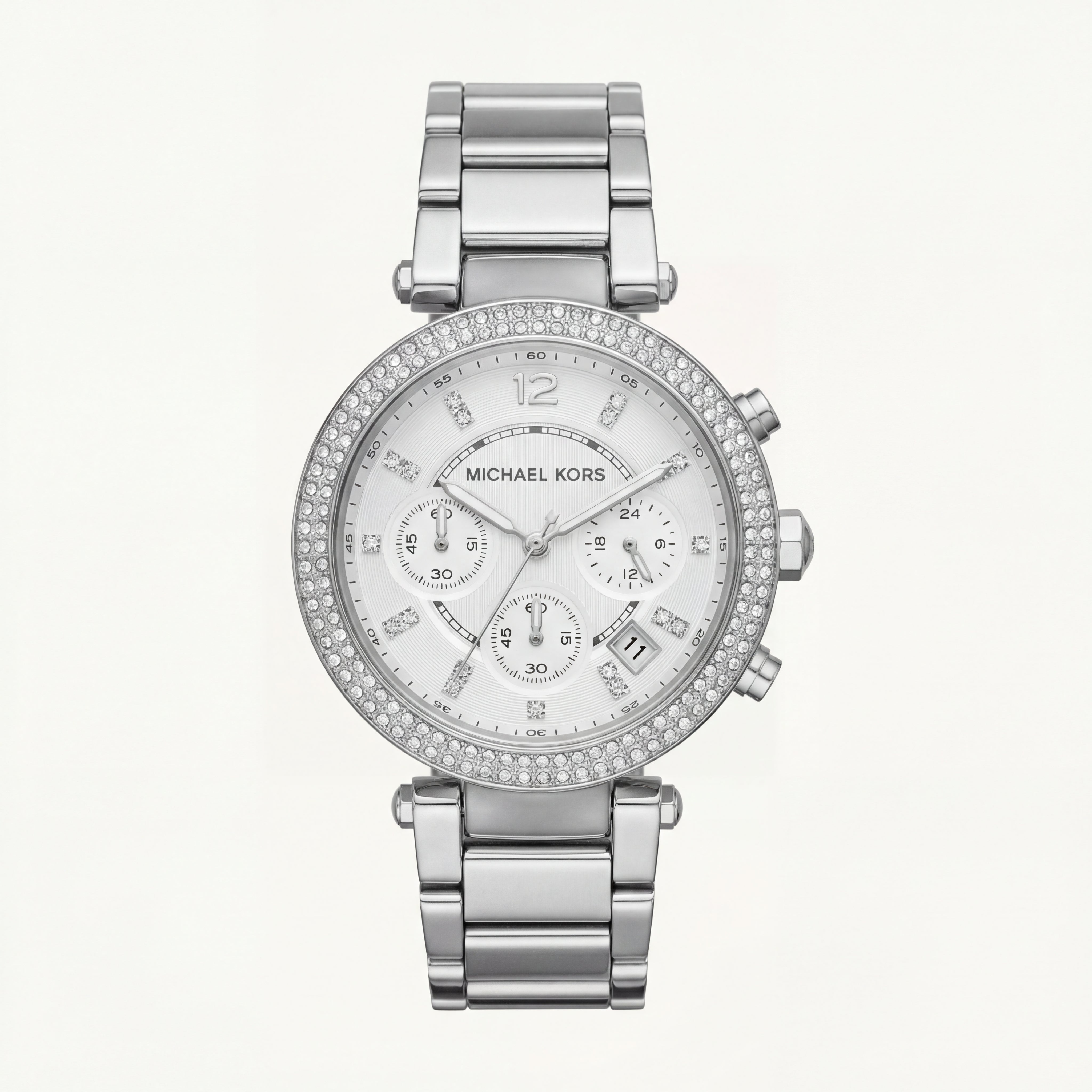Silver Ice Crystal Chronograph Watch – Diamond Glow Luxe Edition