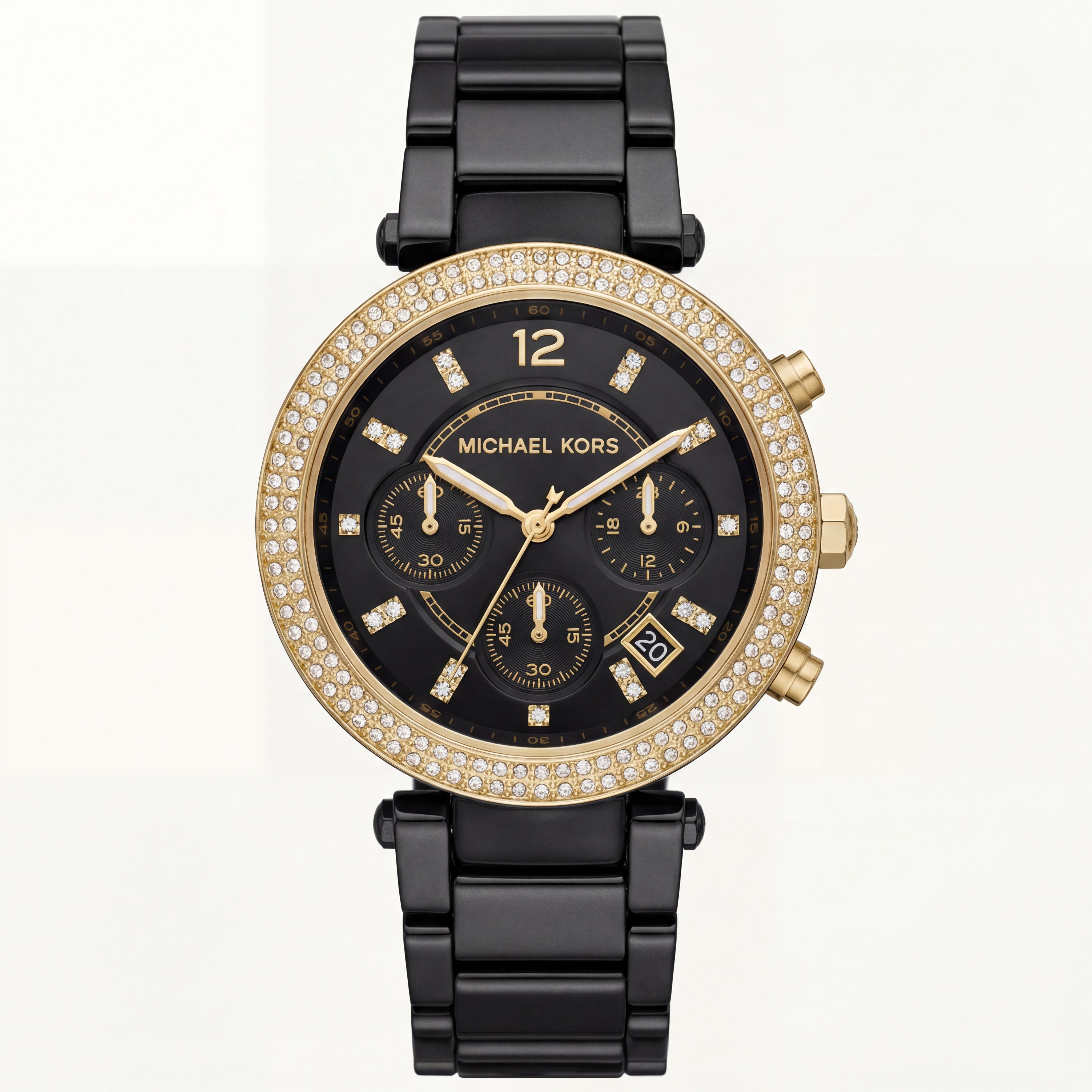 Black & Gold Crystal Chronograph Watch – Luxe Contrast Statement Edition