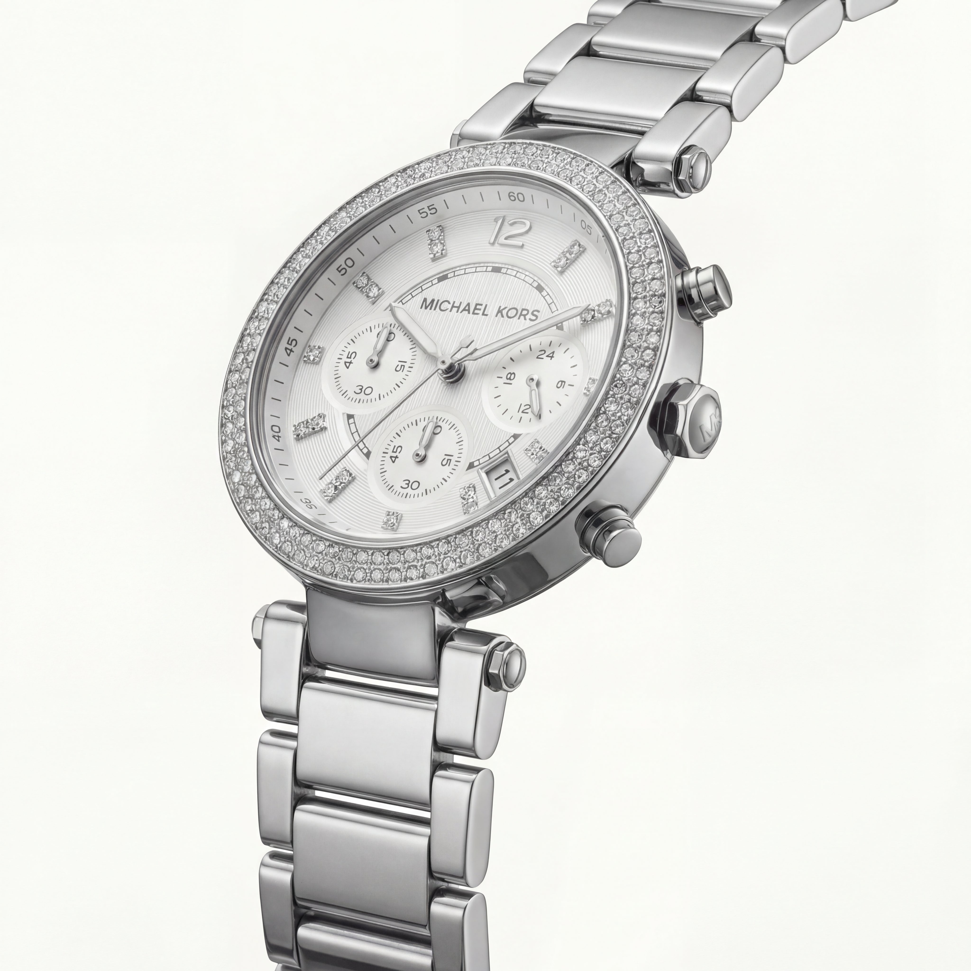 Silver Ice Crystal Chronograph Watch – Diamond Glow Luxe Edition