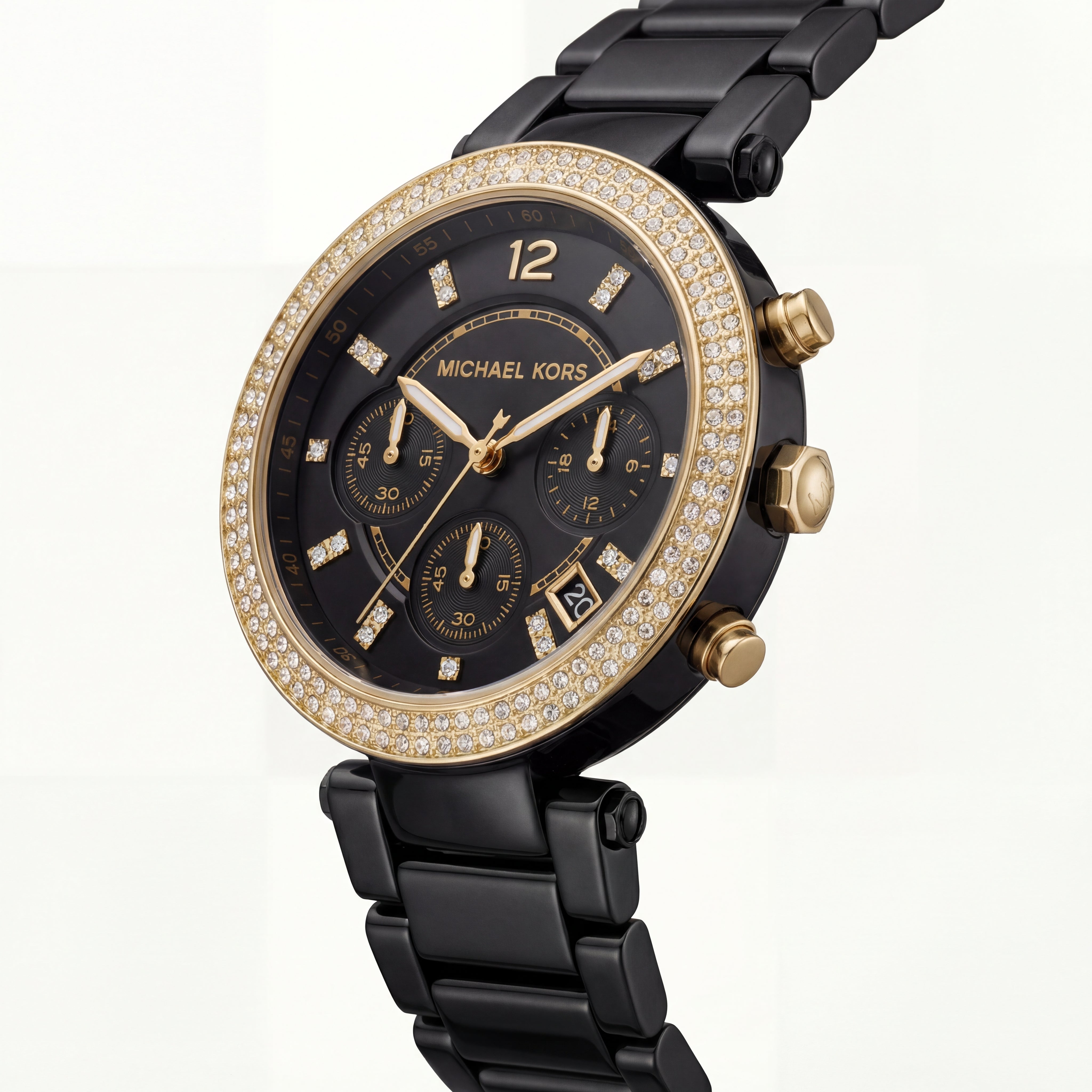 Black & Gold Crystal Chronograph Watch – Luxe Contrast Statement Edition