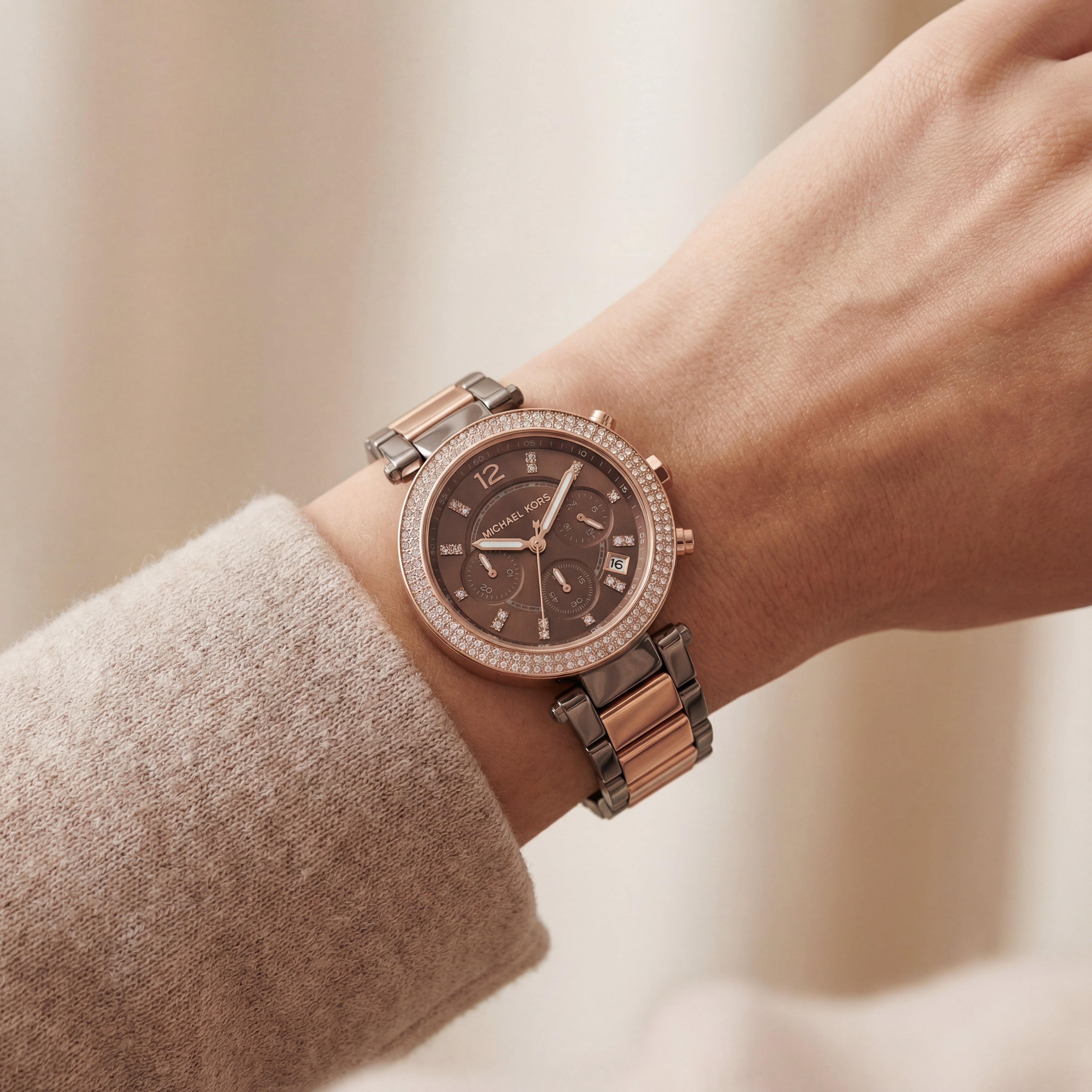 Mocha Rose Two-Tone Crystal Chronograph – Luxe Signature Edition