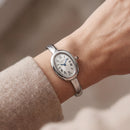 Oval Silver Roman Dial Bangle Watch – Timeless Parisian Elegance Edition