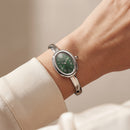 Emerald Oval Roman Dial Bangle Watch – Heritage Silver Luxe Edition