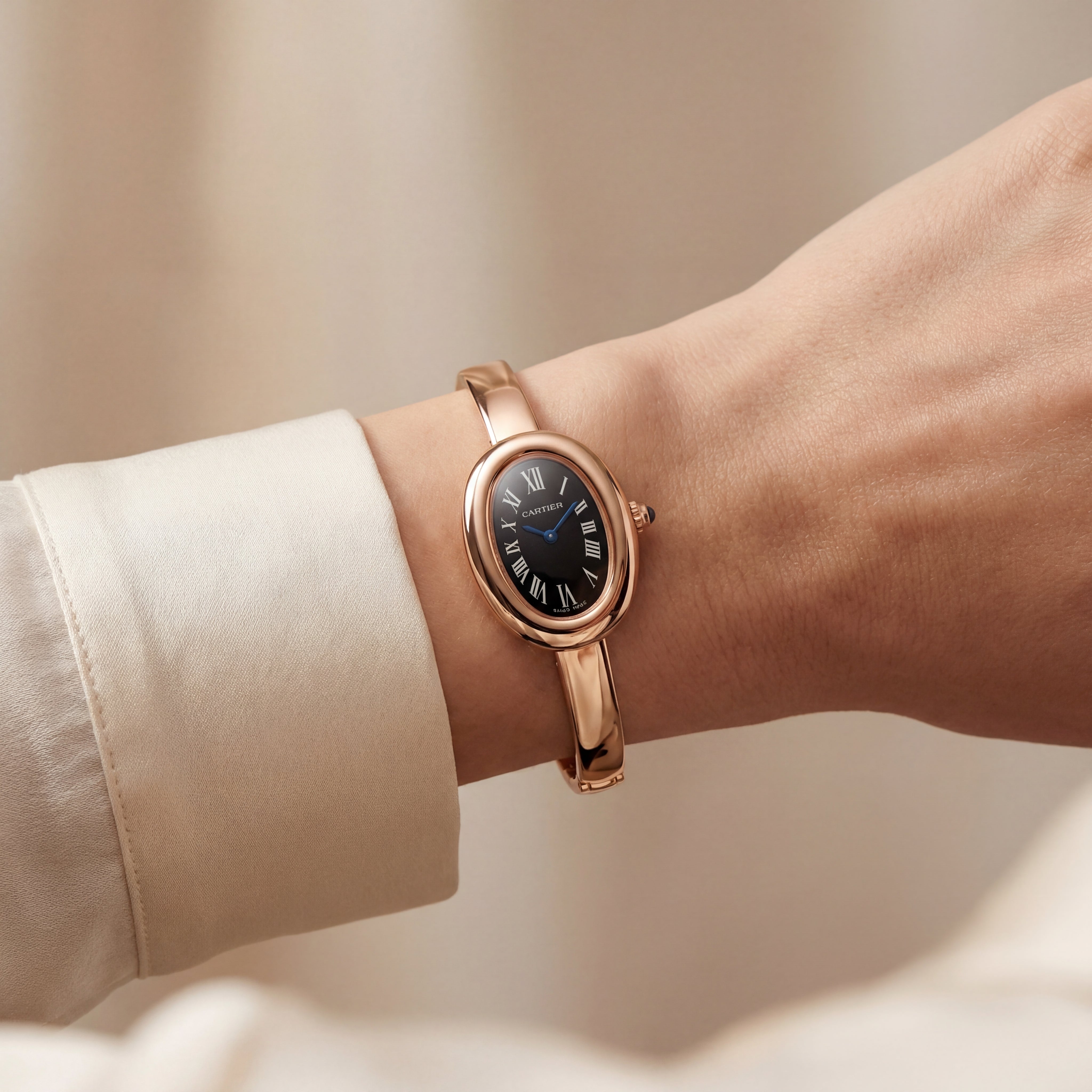 Midnight Oval Roman Dial Bangle Watch – Rose Gold Heritage Luxe Edition