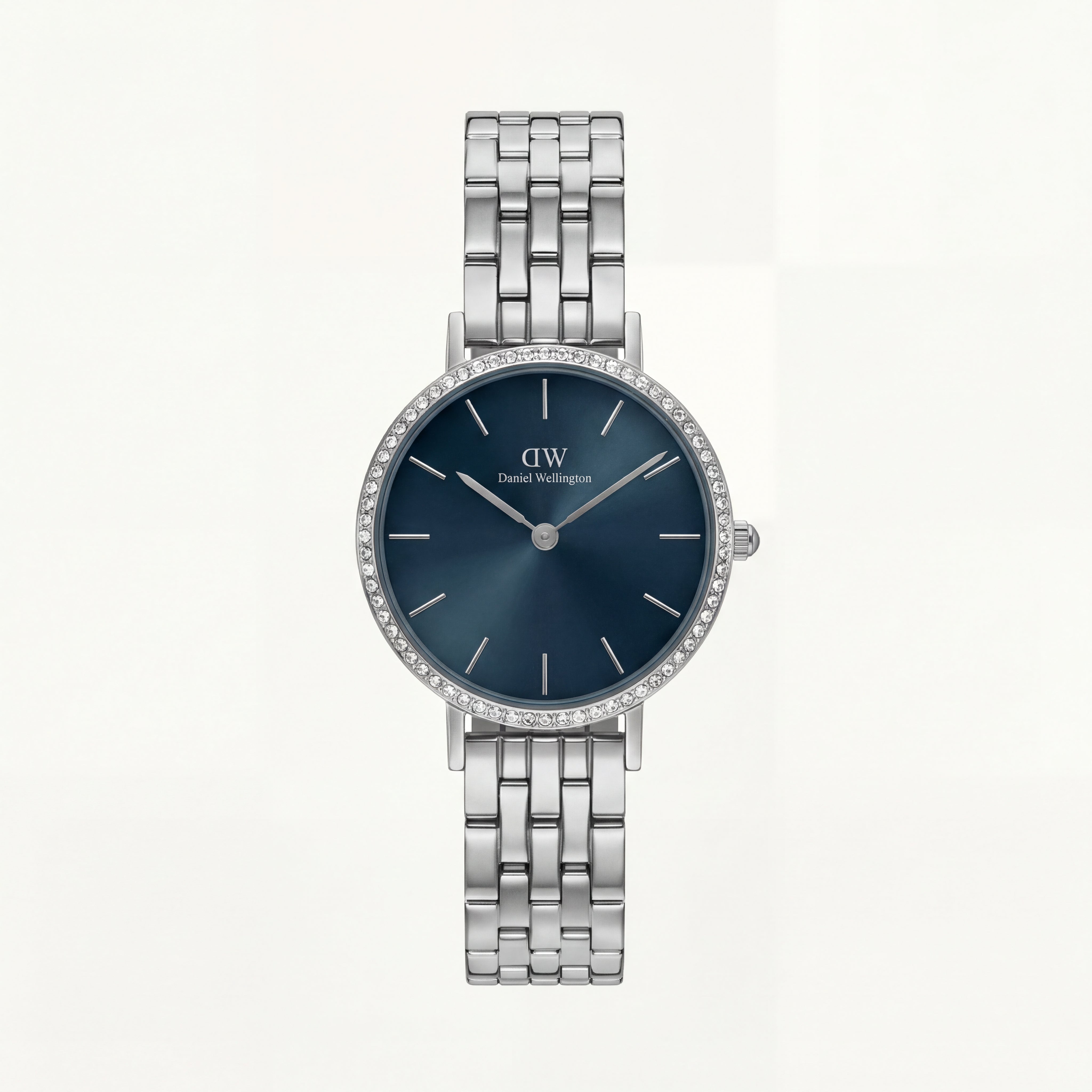 Midnight Blue Crystal Bezel Watch – Silver Radiance Edition