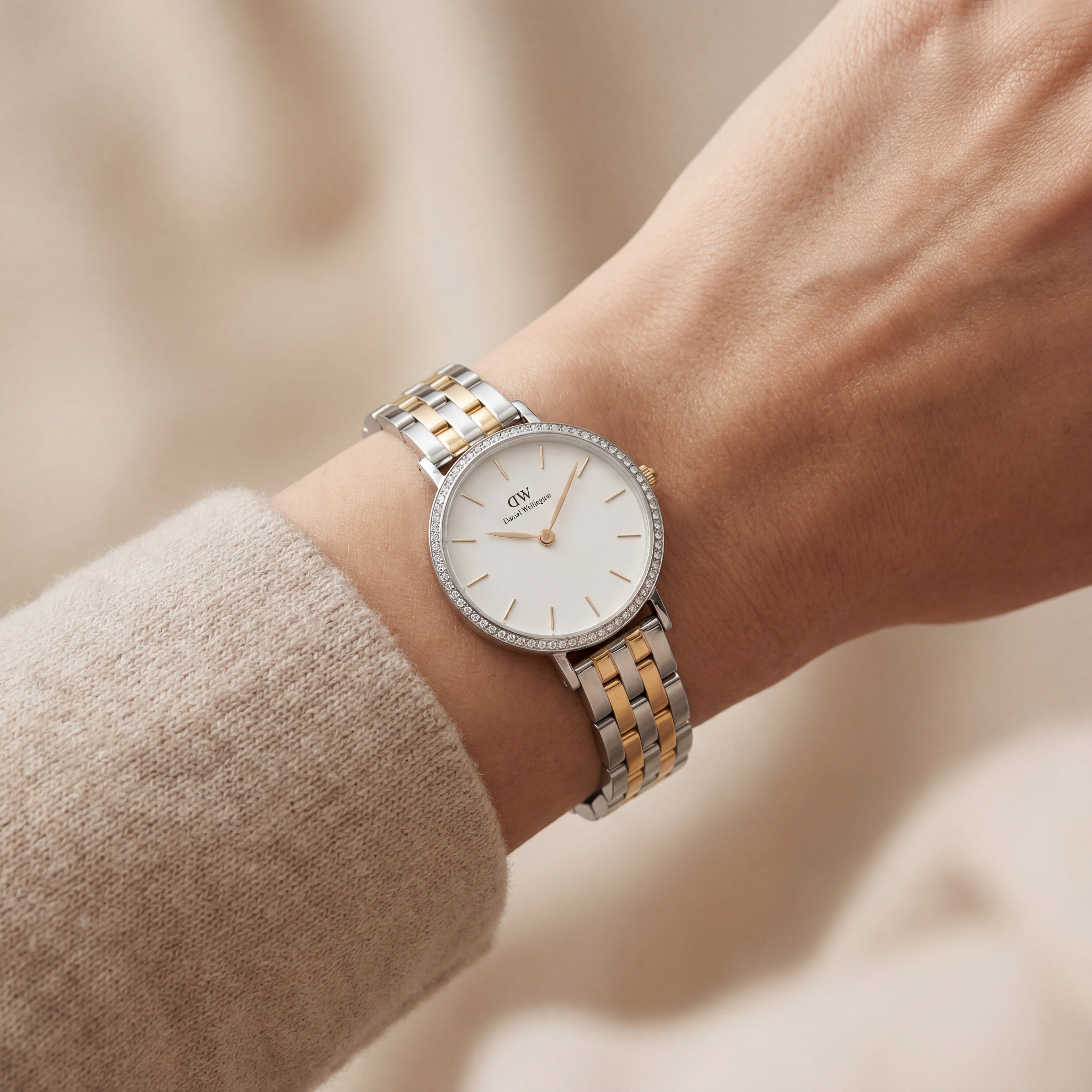 Ivory Crystal Bezel Two-Tone Watch – Slim Luxe Signature Edition