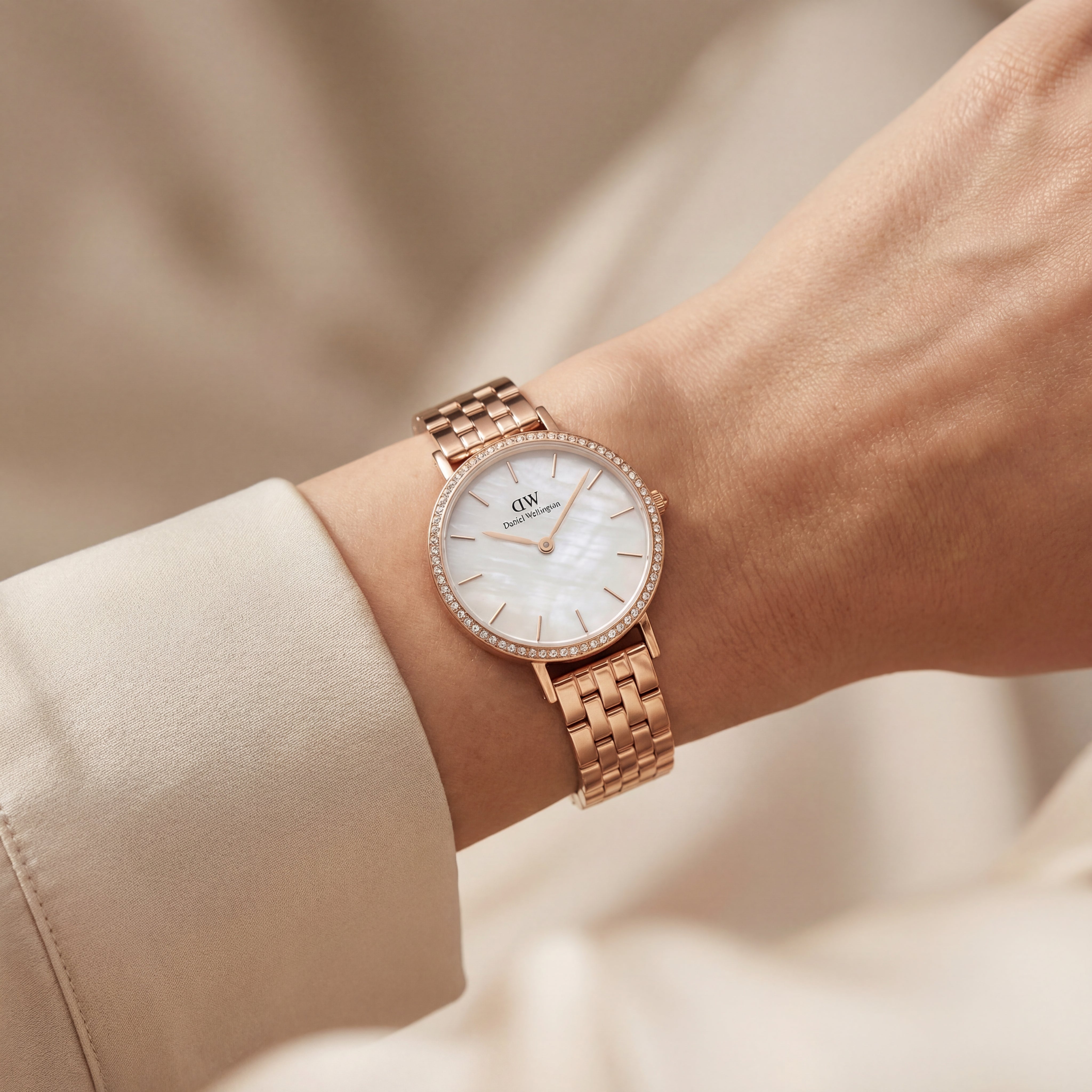 Blush Pearl Crystal Watch – Rose Gold Luxe Edition