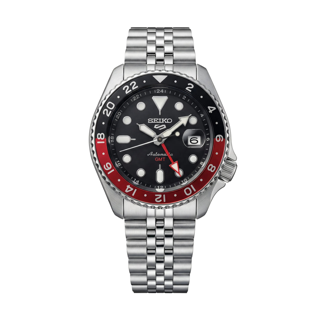 Black Dial Red-Black GMT Steel Watch