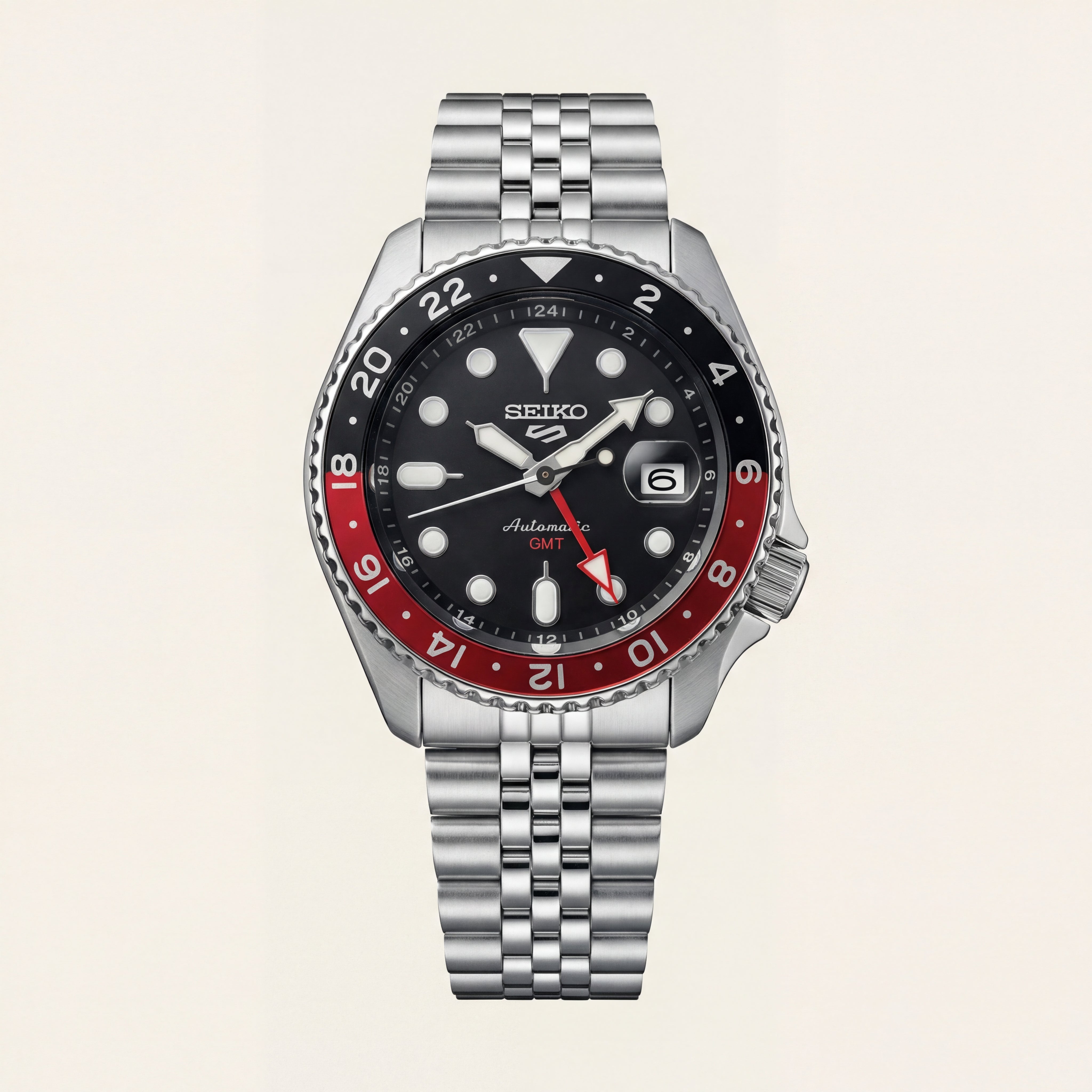 Black Dial Red-Black GMT Steel Watch