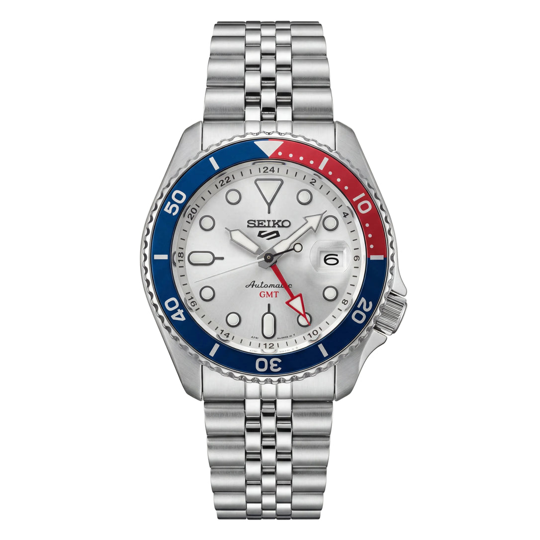 Silver Dial Pepsi GMT Steel Watch