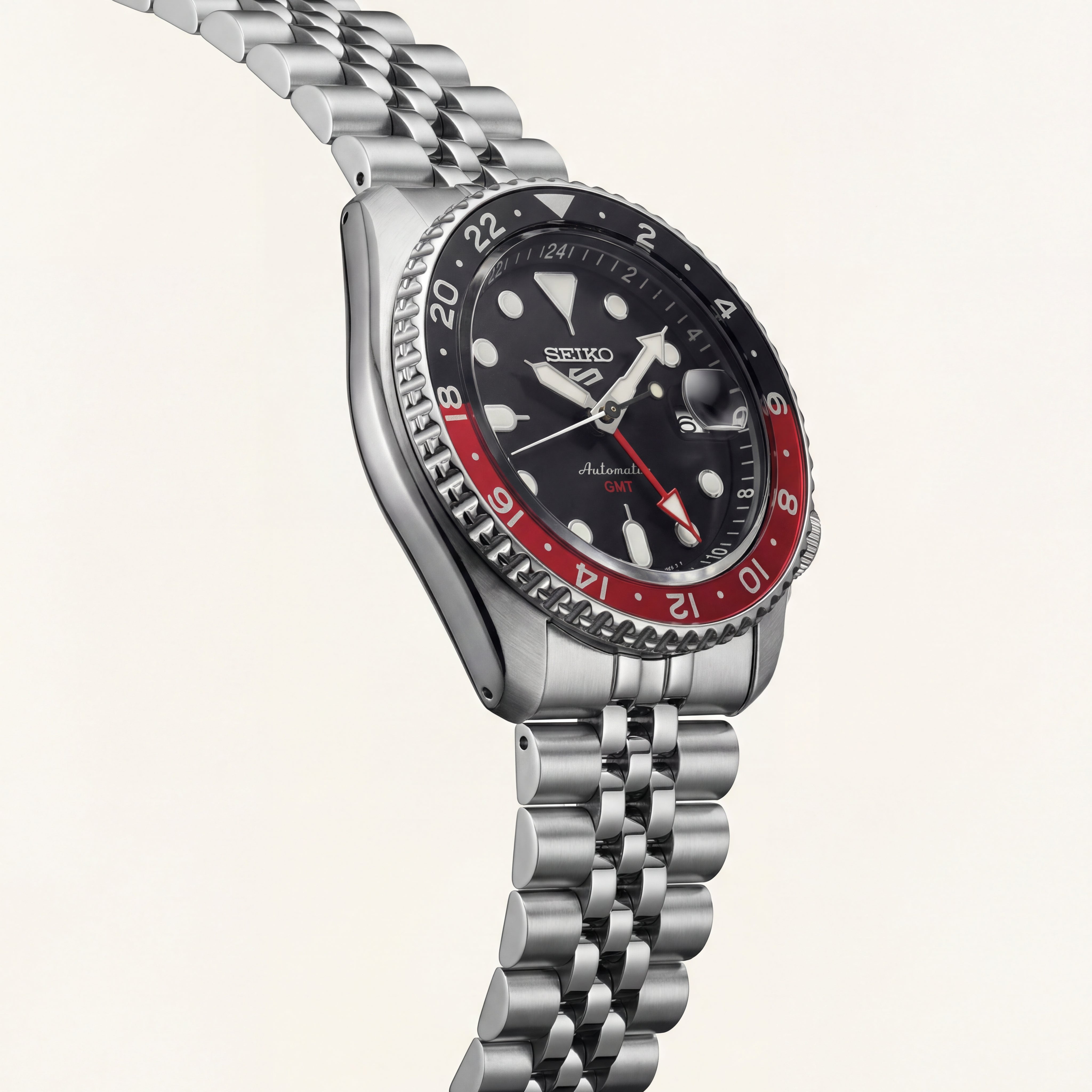 Black Dial Red-Black GMT Steel Watch