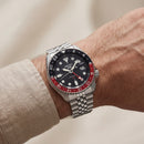 Black Dial Red-Black GMT Steel Watch