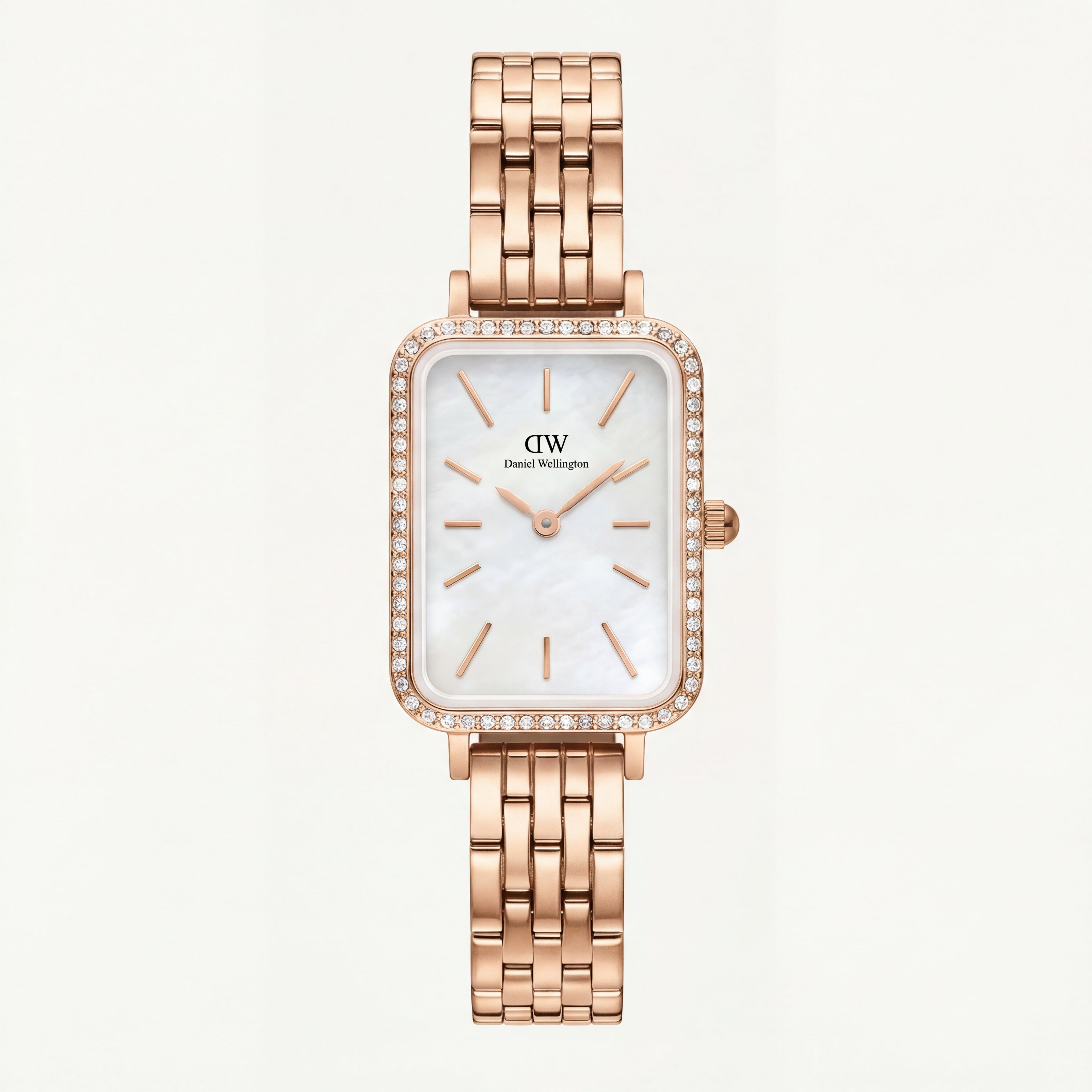 Pearl Rectangle Crystal Watch – Rose Gold Elegance Edition