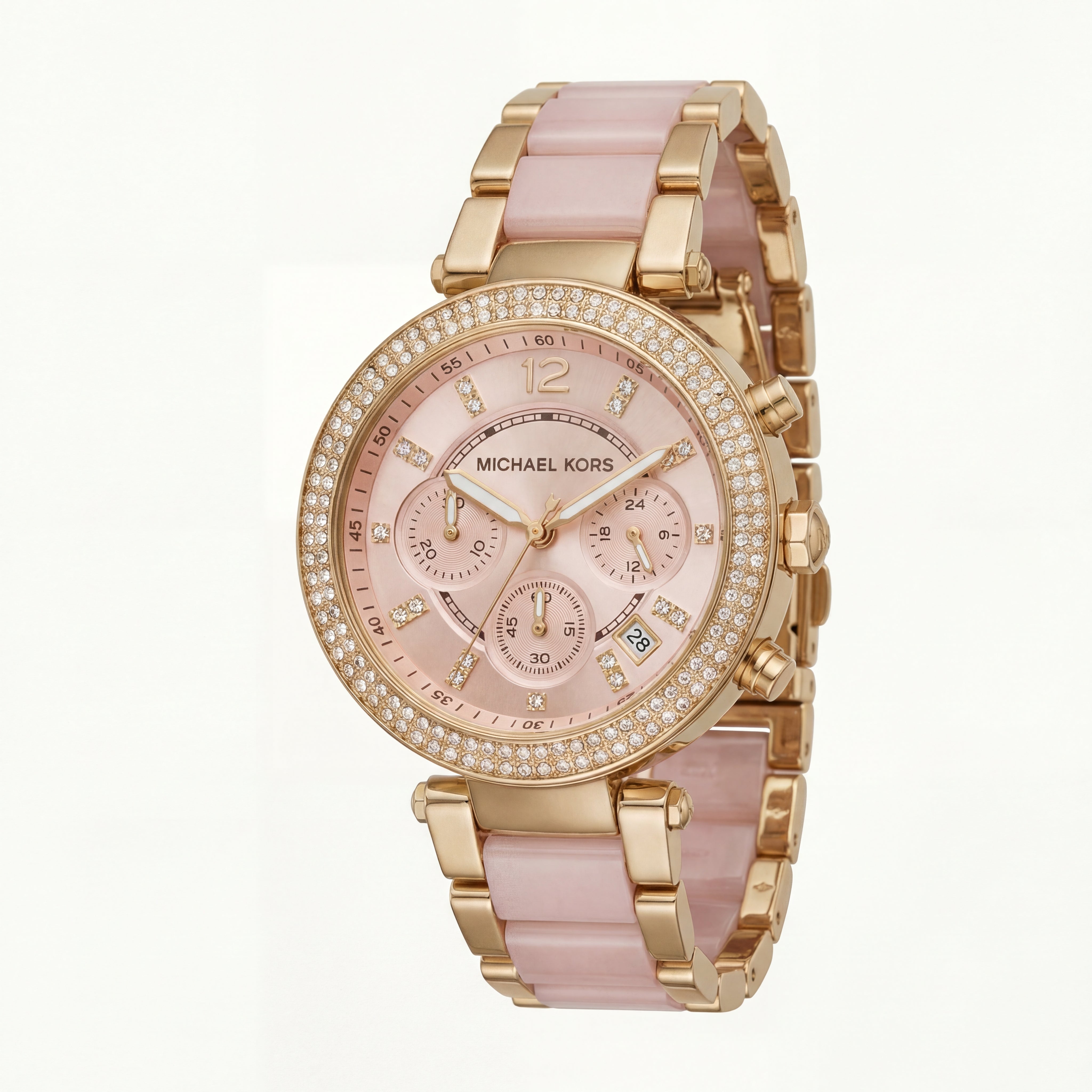 Blush Crystal Chronograph Watch – Rose Gold Glam Edition