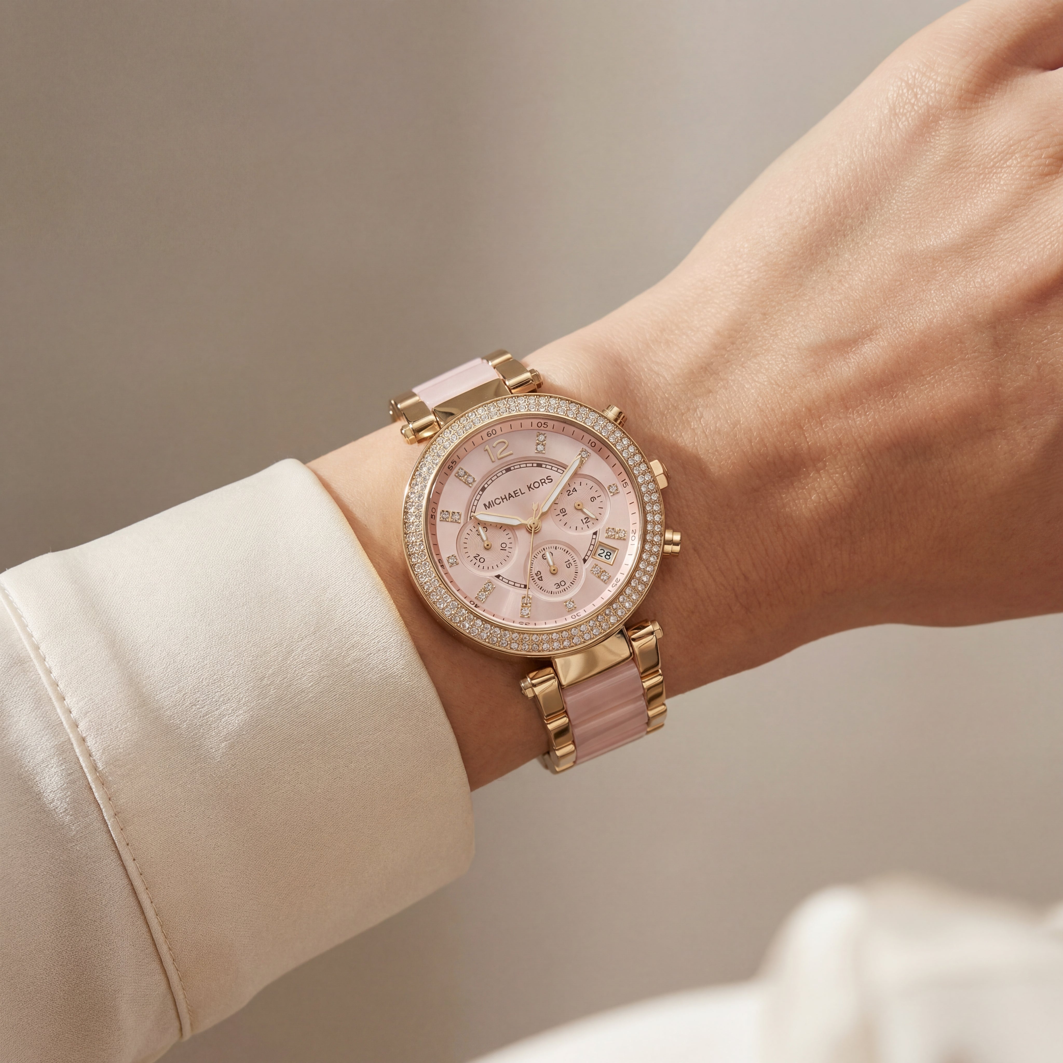 Blush Crystal Chronograph Watch – Rose Gold Glam Edition